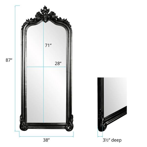 dimension image slide 5 of 15, Allan Andrews Rectangular Oversized Full-Length Floor Mirror with Arched Wood Frame - 87"H x 38"W