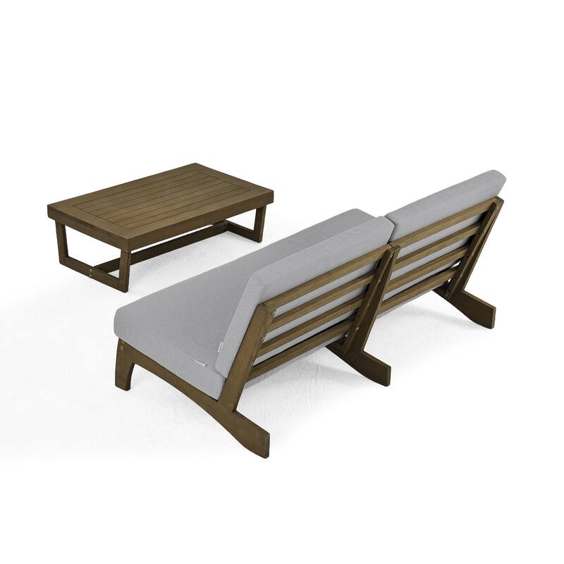 3-Seat Outdoor Sofa Set with Solid Wood Coffee Table, Weather-Resistant Cushions