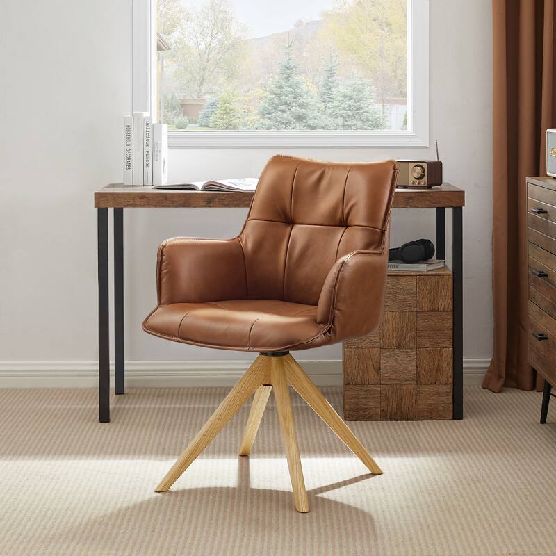 Art Leon Genuine Leather Swivel Home Office Desk Chair - Light Brown