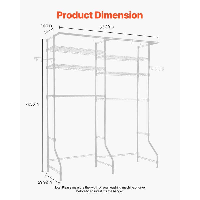 Adjustable Laundry Room Storage Shelf Over Washer and Dryer Sturdy Carbon Steel Organizer Rack