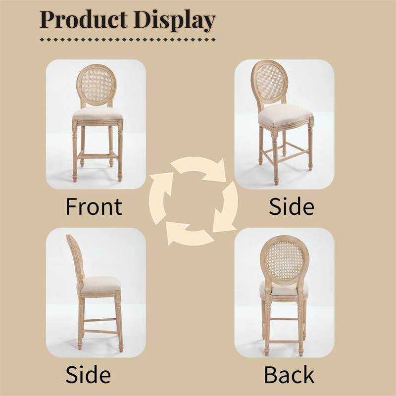 26'' Height Bar Chairs Set of 2,Upholstered Chairs w/Rattan Round Back