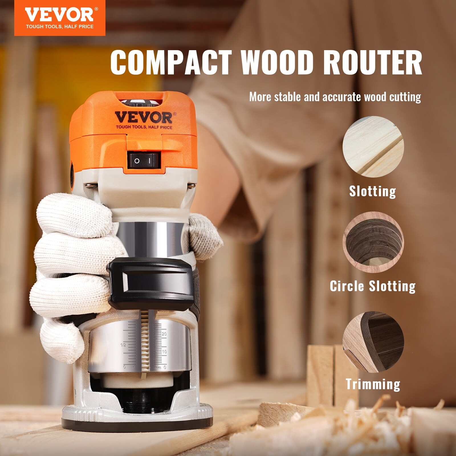 Wood Router 1.25HP 800W Compact Wood Trimmer Router Tool for Woodworking Slotting Trimming Bed Bath Beyond 41492153