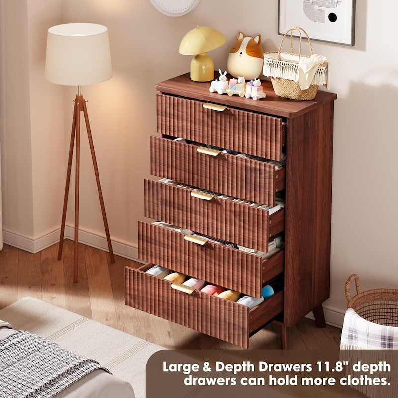 Modern Fluted 5 Drawers Dresser for Living Room, Bedroom