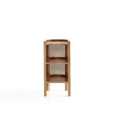 Manhattan Comfort Versailles End Table in Black and Natural Cane