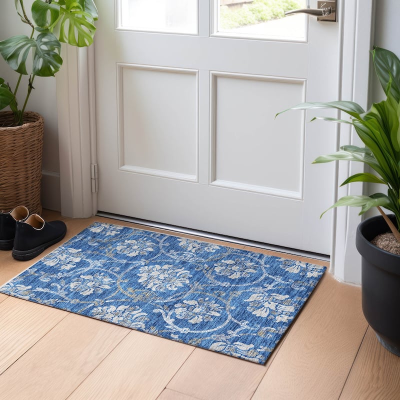 Premium Washable Super Soft Persian Floral Mayfield Rug - Blue - 1' 8" x 2' 6" - Rectangle