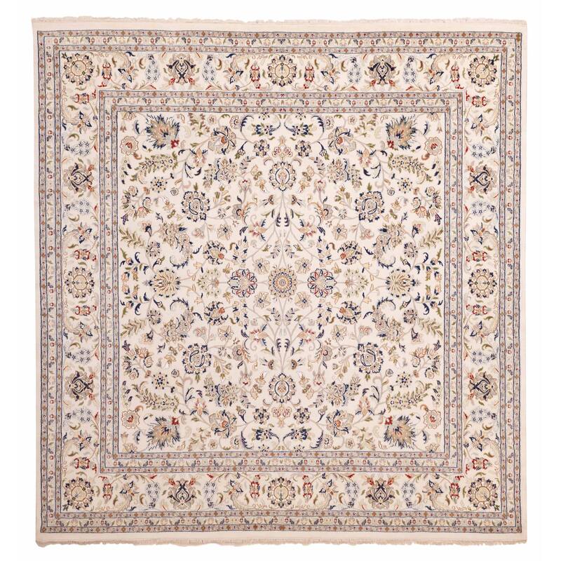 ECARPETGALLERY Hand-knotted Nain Cream Viscose, Wool Rug - 9'9 x 9'10