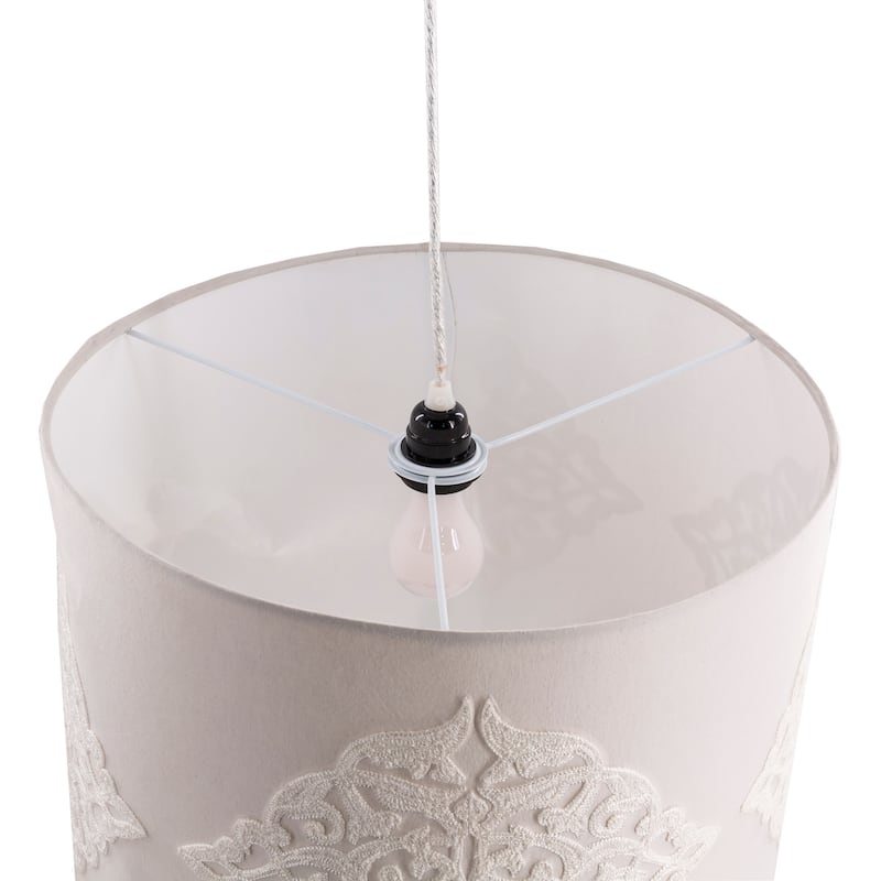 Elisabet Embroidered Medallion Drum Pendant - 14"H x 18"W x 18"D