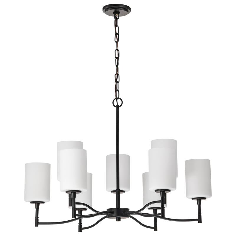 Liam 9 Light Chandelier Matte Black White Opal Glass - Matte Black - Matte Black