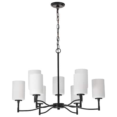 Liam 9 Light Chandelier Matte Black White Opal Glass - Matte Black
