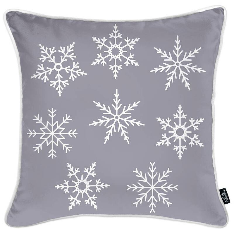 Set of Four Gray and White Christmas Snowflakes Throw Pillow