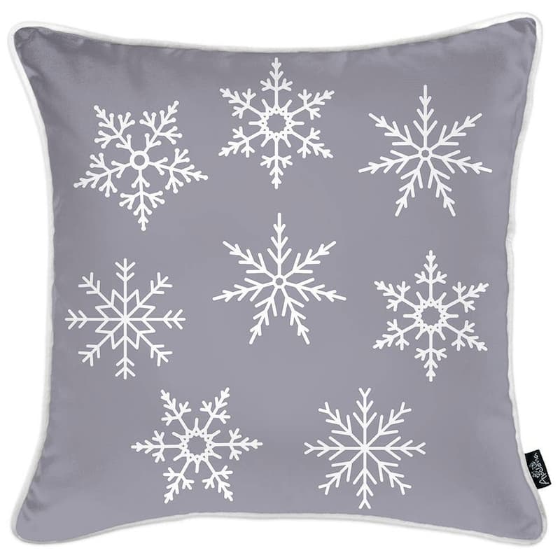 Set of Four Gray and White Christmas Snowflakes Throw Pillow