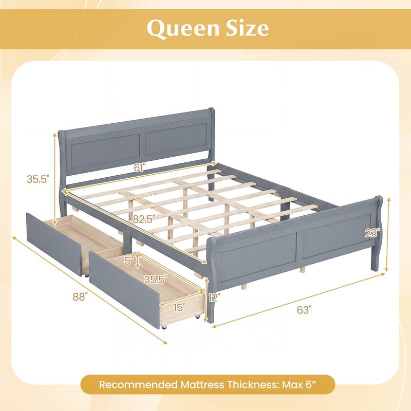 Costway Twin Size Bed Frame with 2 Storage Drawers Wood Platform Bed