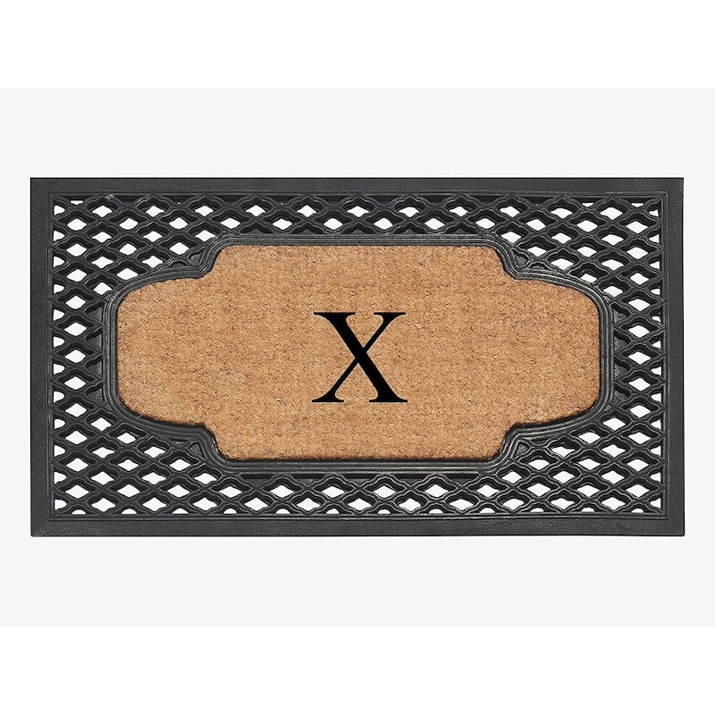 A1HC Mesh Border Rubber and Coir Large Heavy-Duty Outdoor Monogrammed Doormat, 23"X38" Black - X - Black