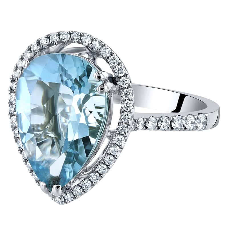 IGI Certified 4.35 ct Aquamarine and Diamond Ring in 14k White Gold