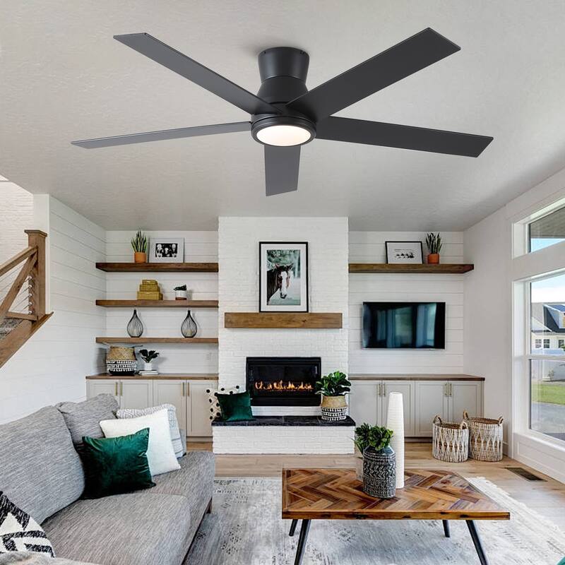 YUHAO AeroLite 48 in. Indoor White Low Profile Standard Ceiling Fan with Bright White Integrated LED Light Kit, Remote Included