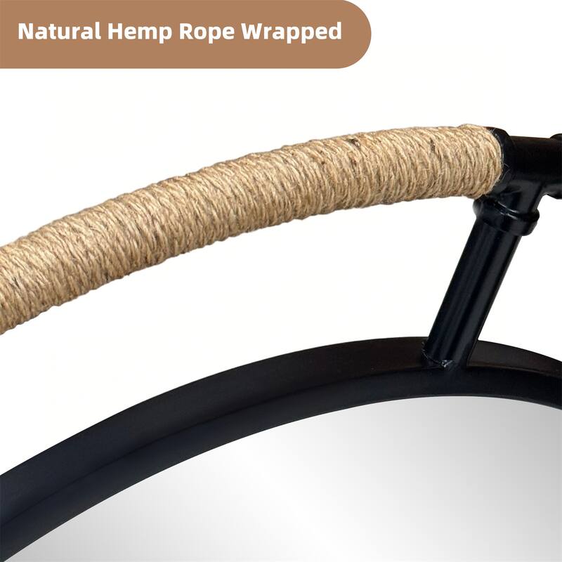 Industrial Nautical Dual Round Wall Hanging Decorative Mirror with Rope Coastal Decor Mirror