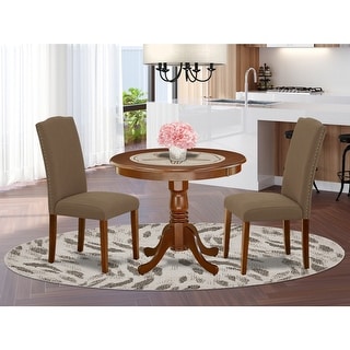 Round Dining Table Set - 36 Inch Table & 2 Chairs - Linen Fabric - Dark ...