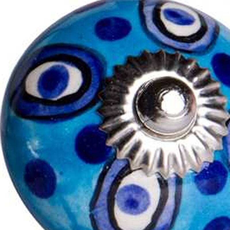 HomeRoots Set of Twelve Blue And White Botanical Ceramic Drawer Pull Knobs - 1.5" x 1.5" x 1.5"