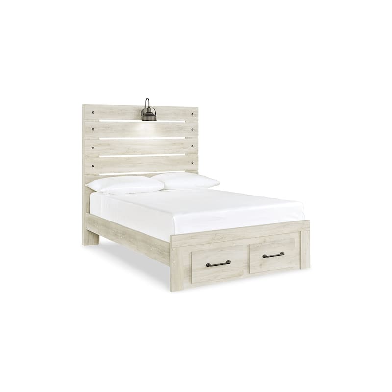 Cambeck Whitewashed Panel Bed w/ 2 Footboard Storage Drawers