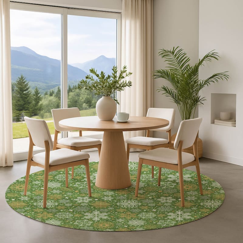 Premium Washable Super Soft Winter Snowflake Mayfield Rug - Green - 8' x 8'