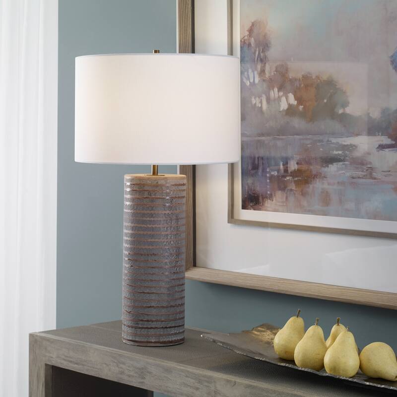 Ceramic Table Lamp with Drum Shade - 28.5" - Pewter Gray