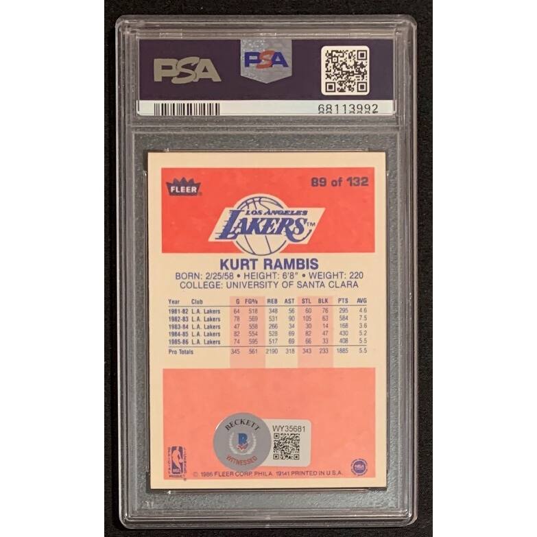 Kurt Rambis 1986 Fleer Basketball Signed Rookie Card #89 Auto Graded PSA 9 - 8'6" x 11'6"