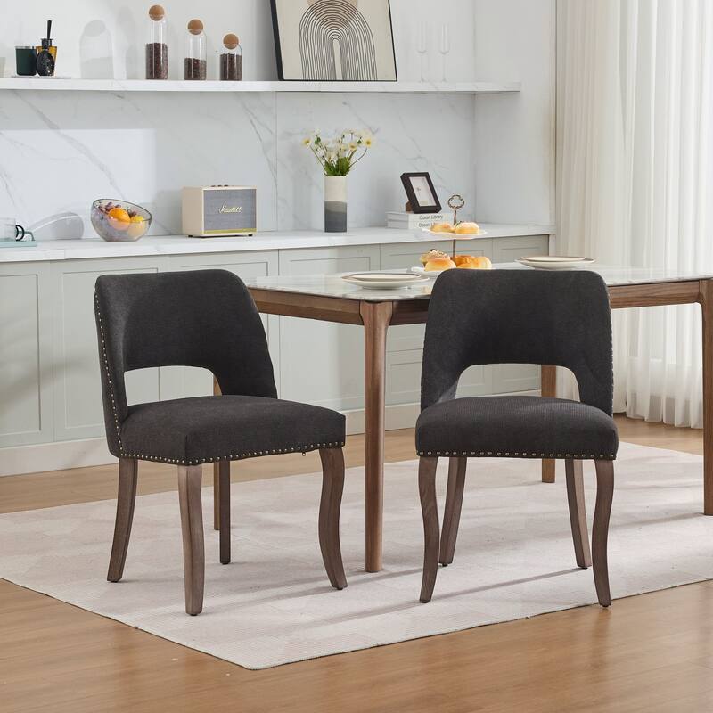 Set of 2 Modern Farmhouse Wooden Dining Chairs - Black