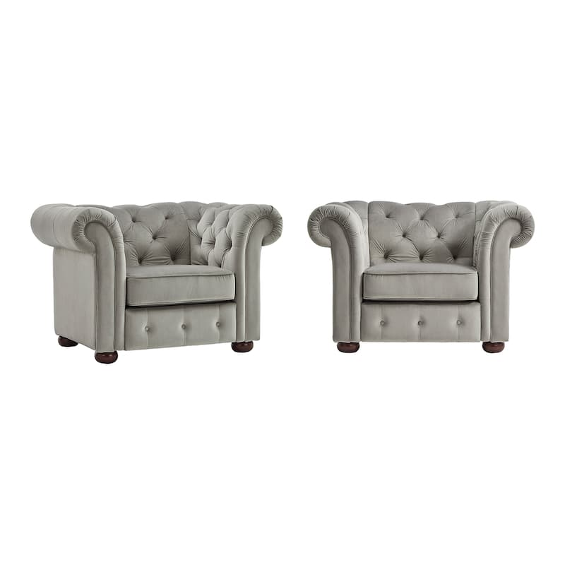 Gdansk Tufted Scroll Arm Chesterfield Chair - Grey Velvet