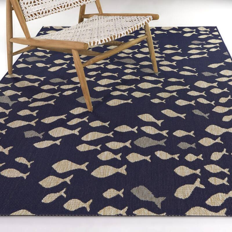 Holbrook Coastal Fish Area Rug - 5'3" x 7' - Navy Blue