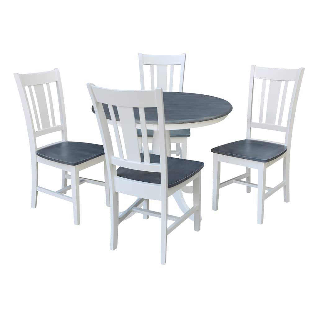 36 in Solid Wood Round Top Pedestal Dining Table with 4 San Remo Dining Chairs
