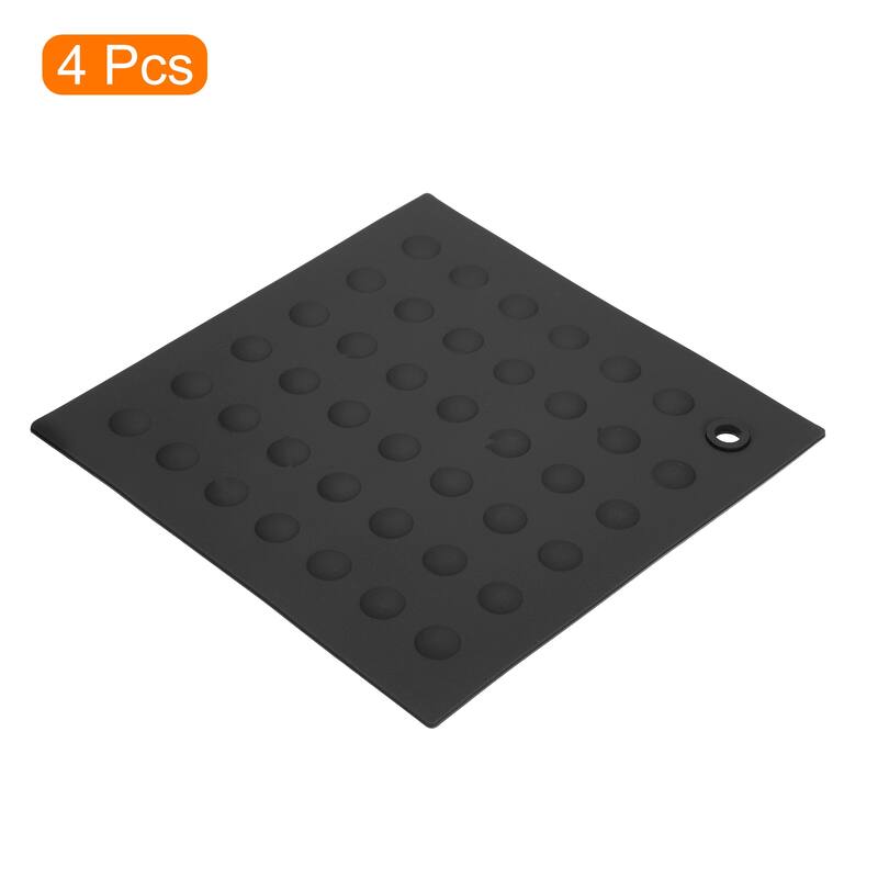 4pcs Silicone Pot Holder Trivet Mat Hot Pads Non-Slip Heat Resistant - Black