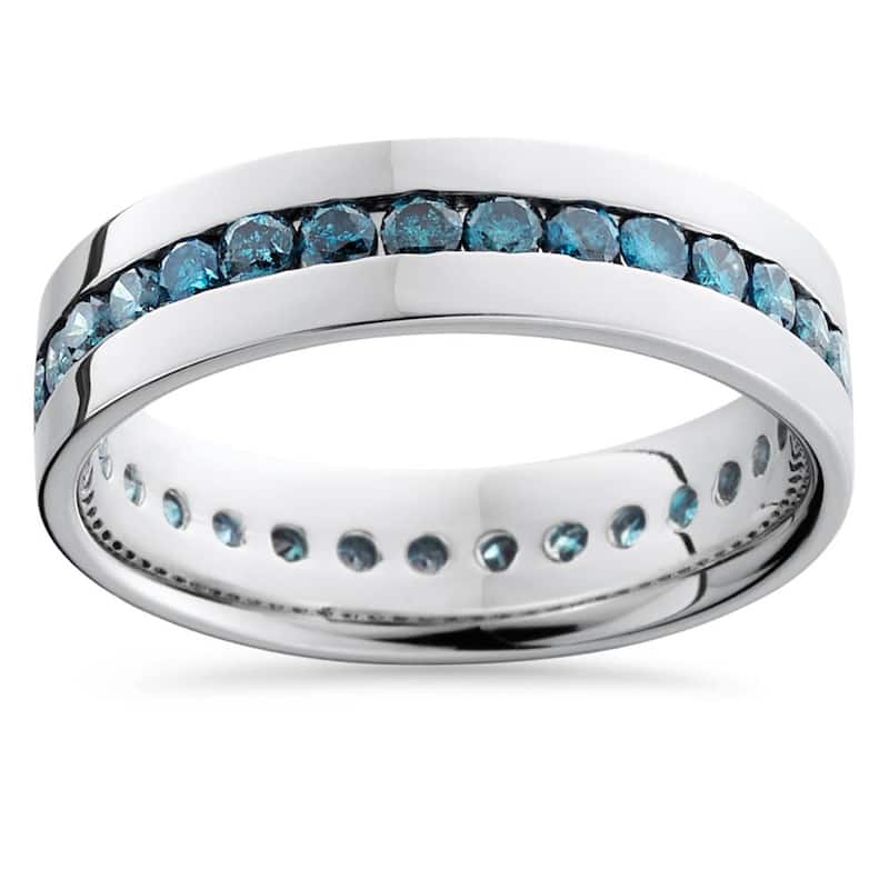 1 1/5ct Blue Diamond Channel Set Eternity Ring White Gold Comfort Fit