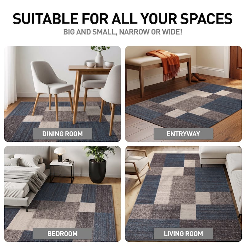 World Rug Gallery Modern Boxes Design Non-slip (Non-skid) Area Rug