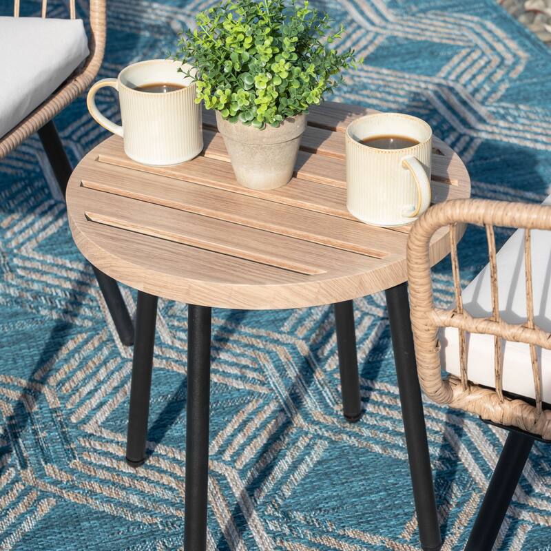 3-Piece Metal and PE Wicker Patio Bistro Set with Soft Cushions