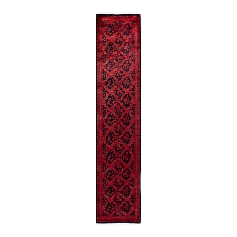 Overton Hand Knotted Wool Vintage Inspired Modern Contemporary Overdyed Red Runner Rug - 2' 6" x 12' 0"