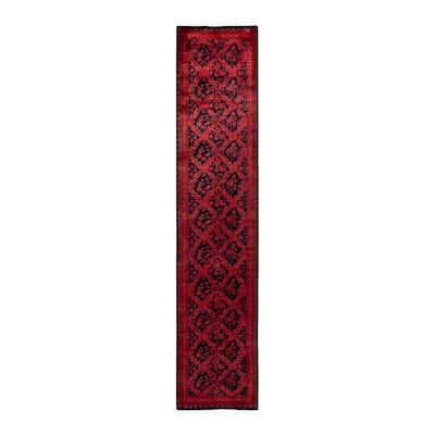 Overton Hand Knotted Wool Vintage Inspired Modern Contemporary Overdyed Red Runner Rug - 2' 6" x 12' 0"