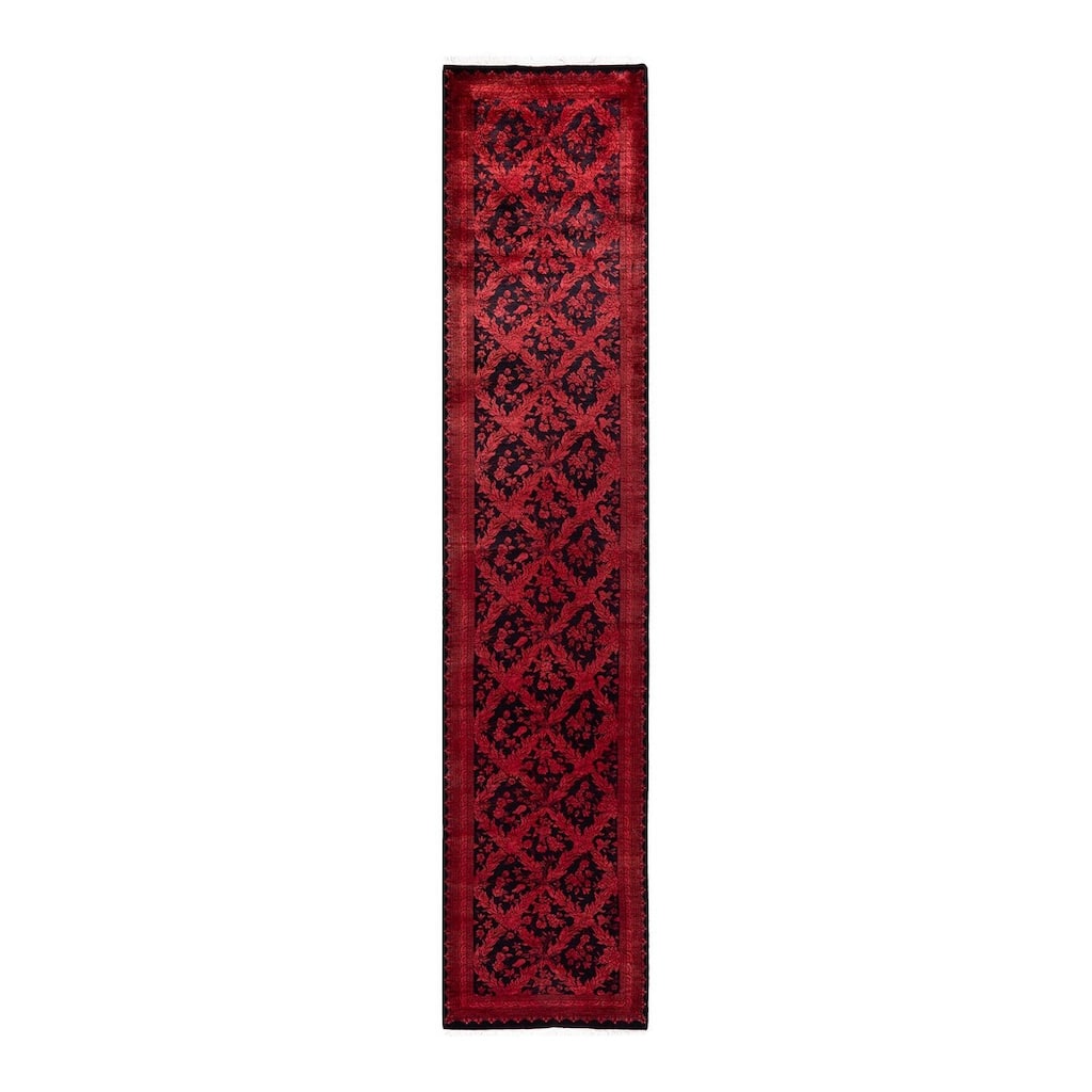 Overton Hand Knotted Wool Vintage Inspired Modern Contemporary Overdyed Red Runner Rug - 2' 6" x 12' 0"