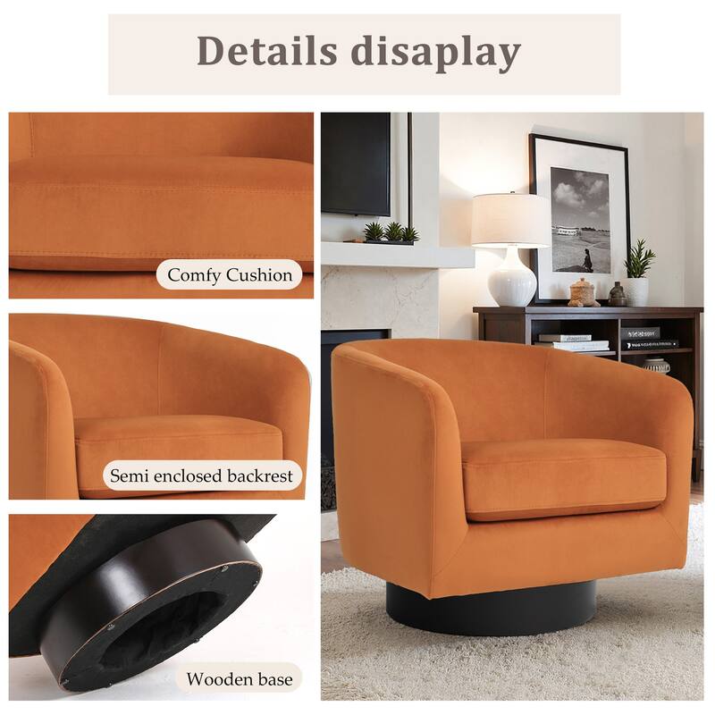 UIXE Set of 2 Swivel Barrel Accent Chair Velvet Armchair For Living Room