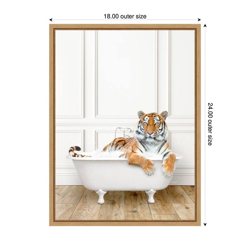 Kate and Laurel Sylvie Tiger in Traditional Vintage Bathtub Framed Canvas by Amy Peterson