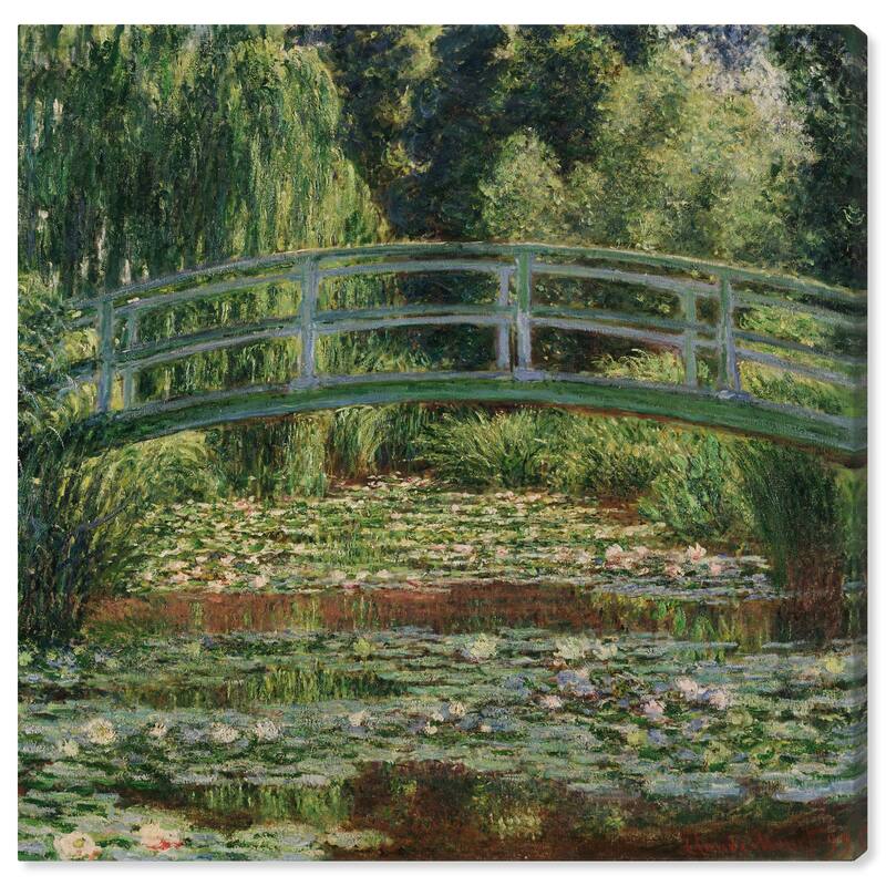Art Remedy Monet - The Japanese Footbridge And The Water Lily Pool Giverny Gallery Wrapped 1 Piece Canvas Wall Art - 16 x 16