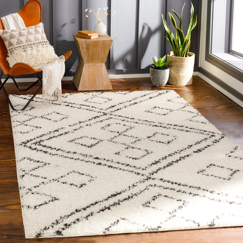 Livabliss Medaria Boho Diamond Plush Area Rug - Cream/Grey - 2'7" x 7'3" Runner