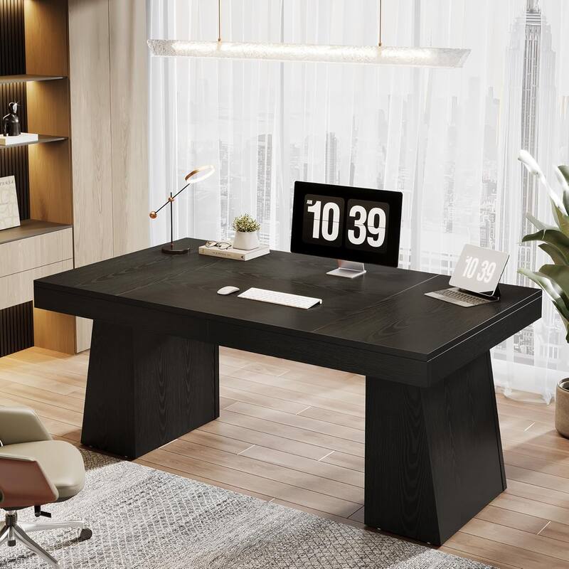 55" Modern Executive Desk, Large Home Office Desk with Double Pedestal