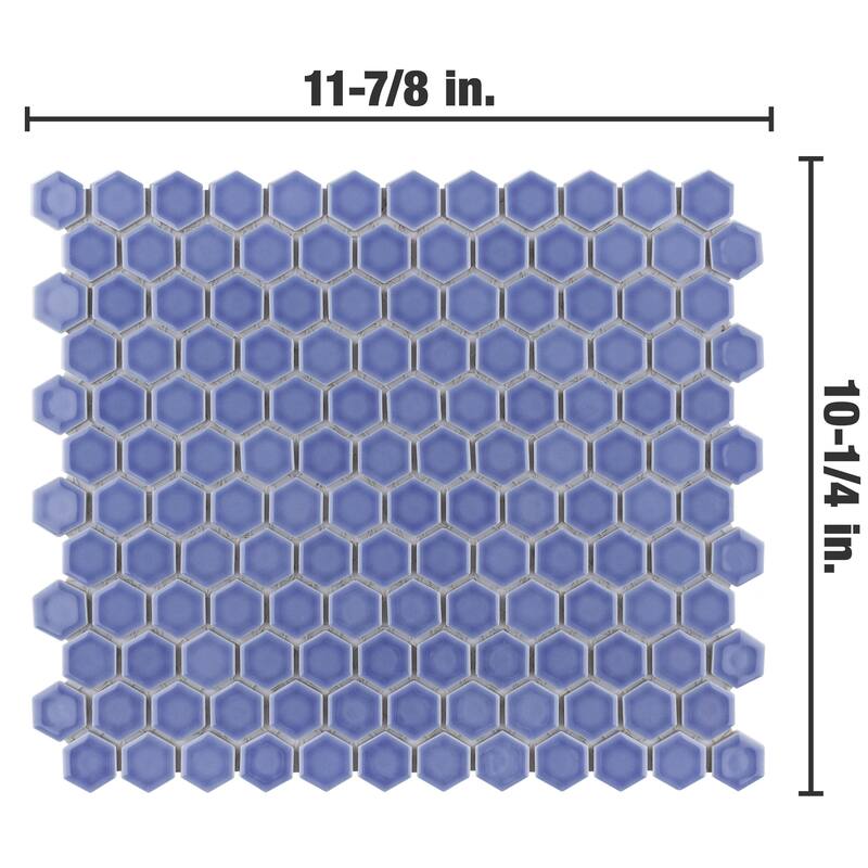 Merola Tile Tribeca 1" Hex Glossy Periwinkle 10-1/4" x 11-7/8" Porcelain Mosaic Floor and Wall Tile