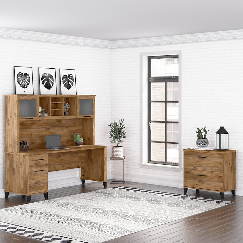 Somerset 72W Office Desk with Hutch and File Cabinet by Bush Furniture