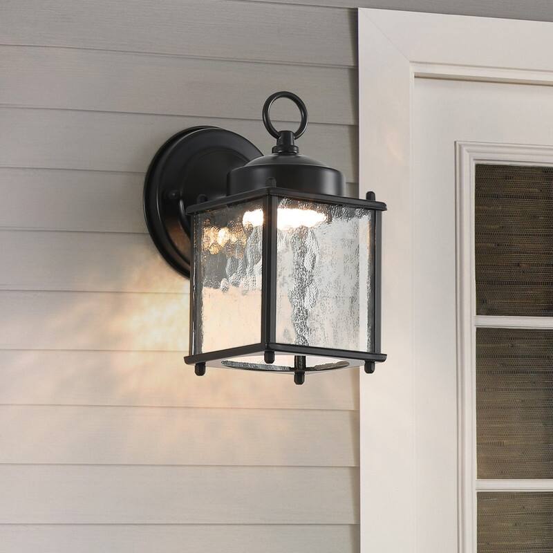 Durable Black Outdoor Wall Sconce with Clear Water Ripple Glass Shade - 4.2 Inch