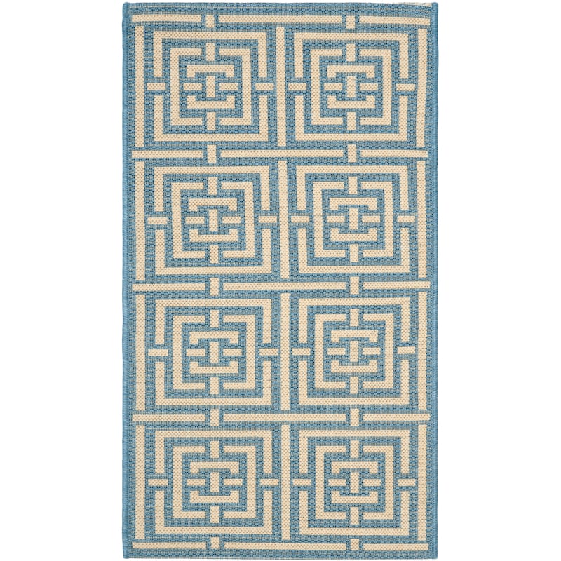 SAFAVIEH Courtyard Ginger Indoor/ Outdoor Waterproof Patio Backyard Rug - 2' x 3'7" - Blue/Bone