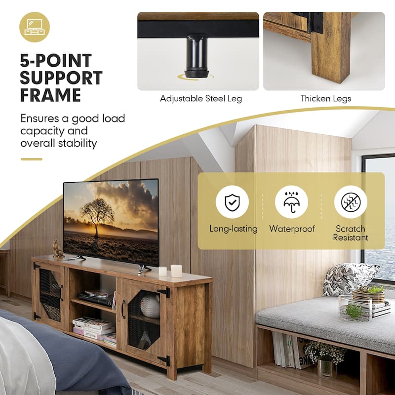 Costway TV Stand Entertainment Media Center for TVs up to 65'' w/Steel - 58'' x 15.5'' x 24''