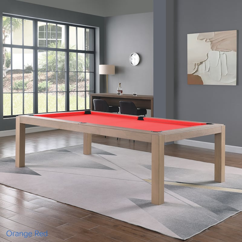Olivia 8ft Driftwood Ash Billiard Slate Pool Table with Dining Top - Orange/Red