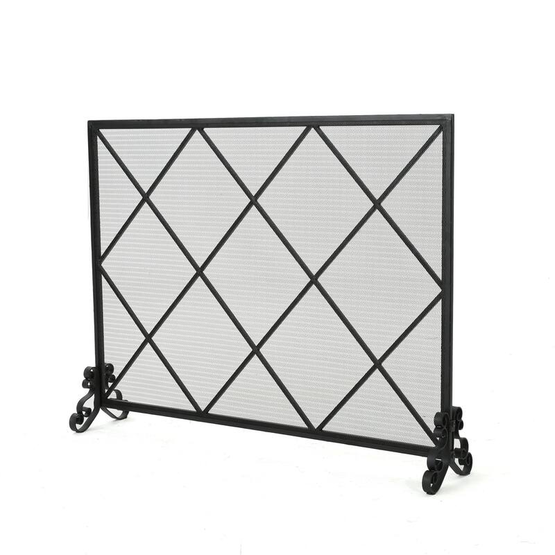 Fireplace Screen, Classic Diamond Shape with Mesh, 41x32 Black Finish