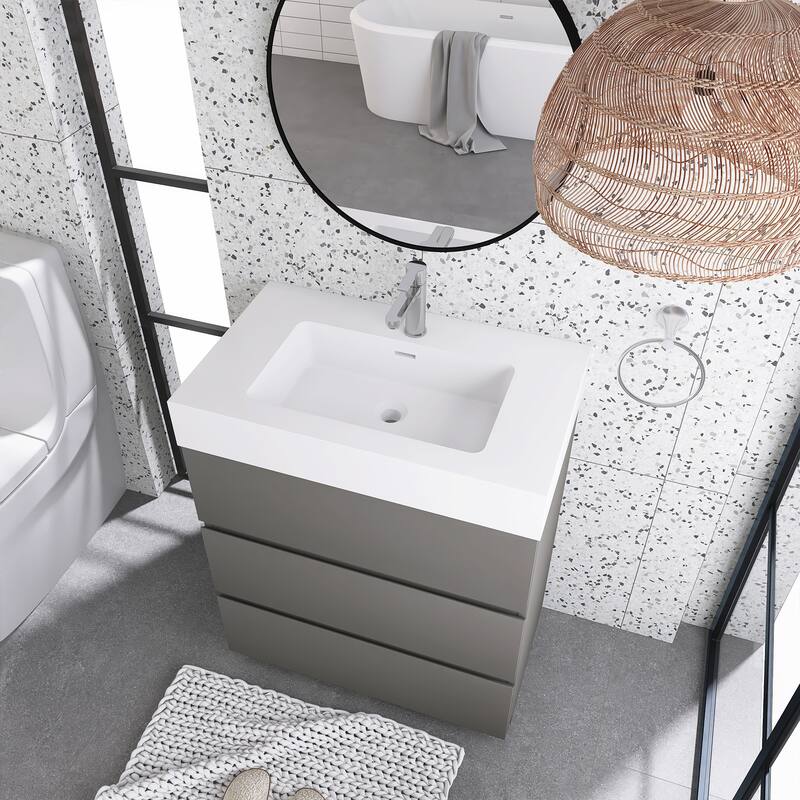 Freestanding Bathroom Vanity with White Solid Surface Top